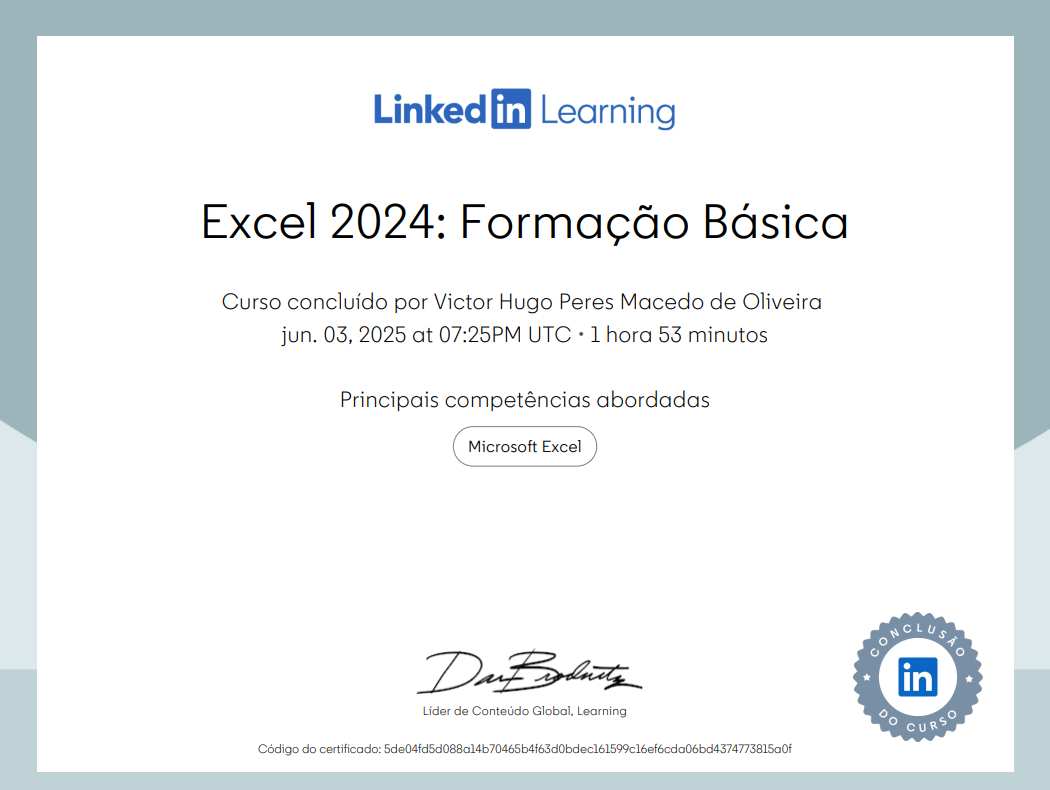 Certificado de Excel Formação